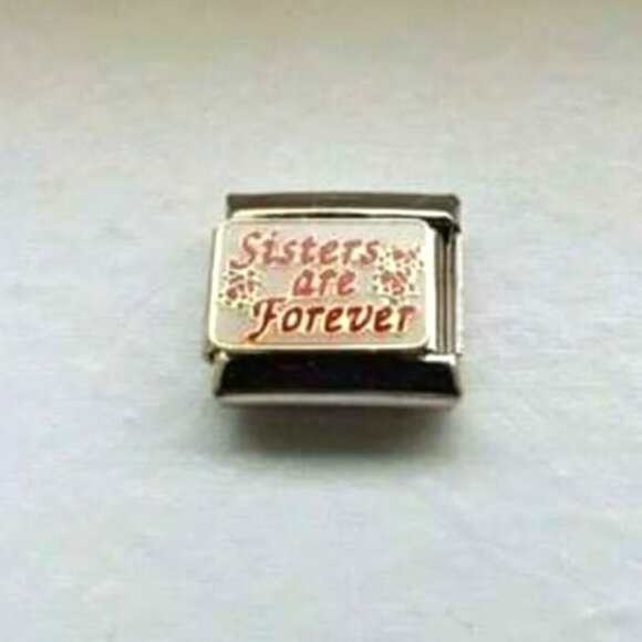 Sisters are Forever enamel 9mm stainless steel italian charm bracelet link new - Picture 1 of 2